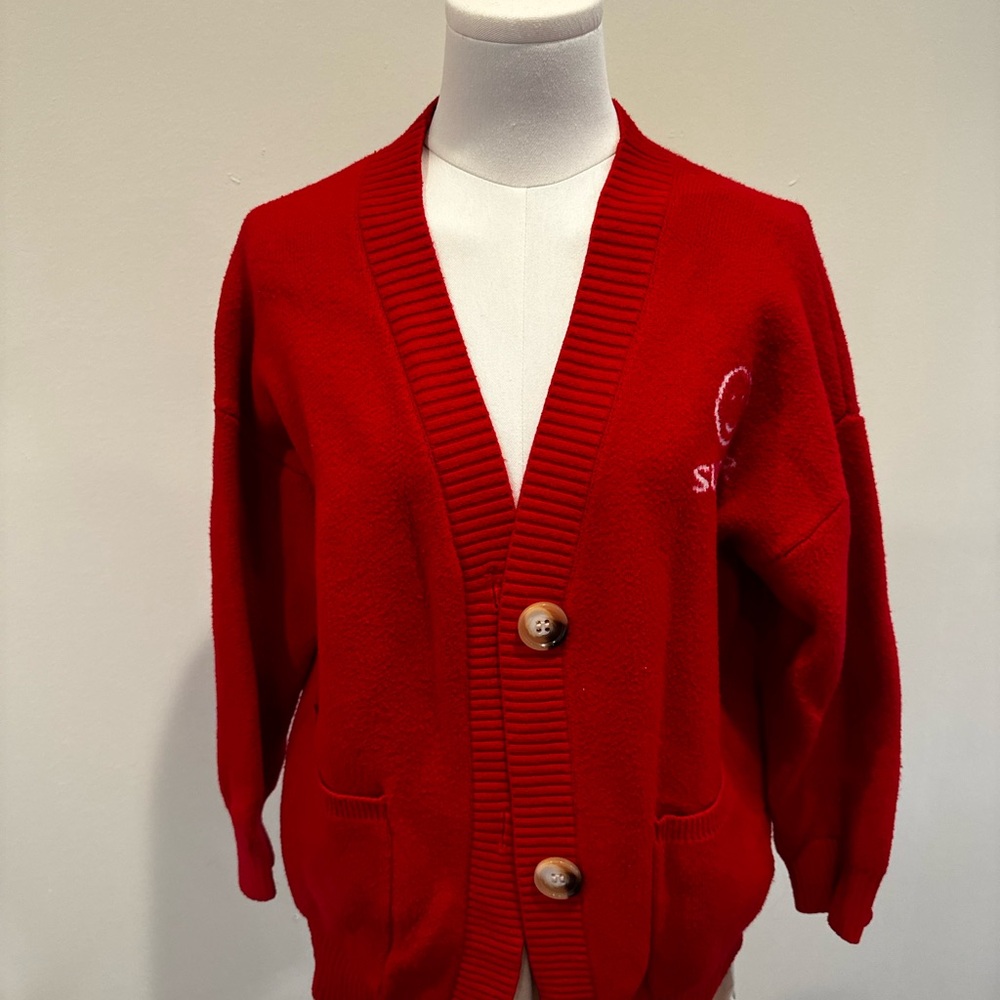Red Button-Up Cardigan